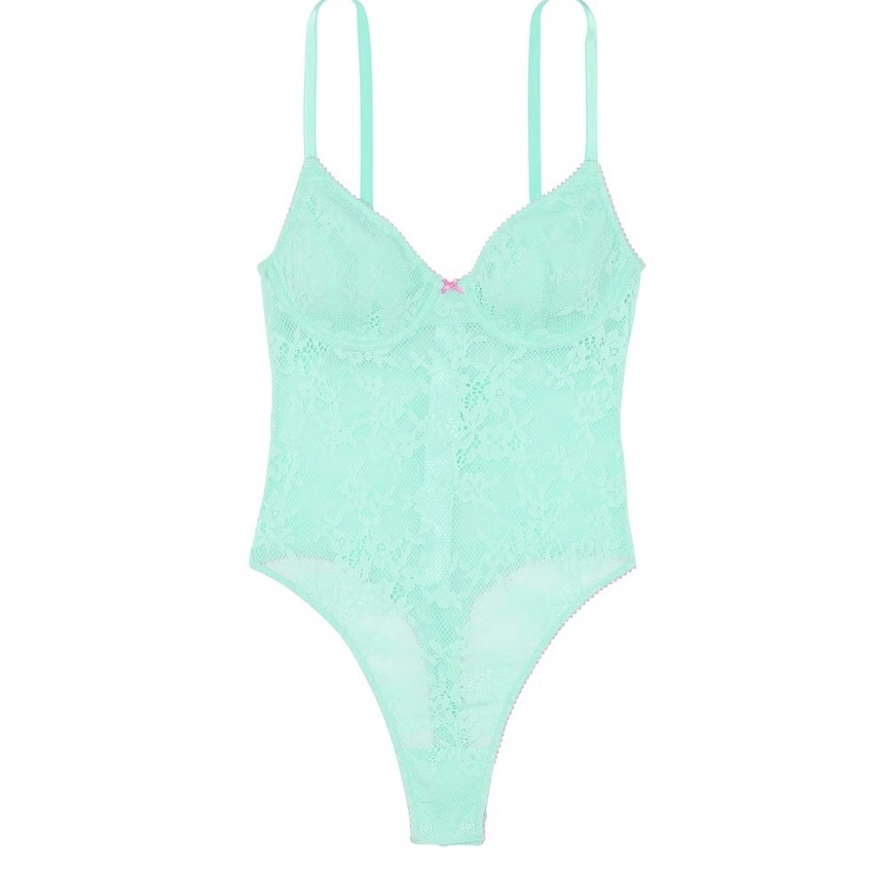 New! VICTORIA'S SECRET Tease Lace Demi Bodysuit in Waterfall 45960
